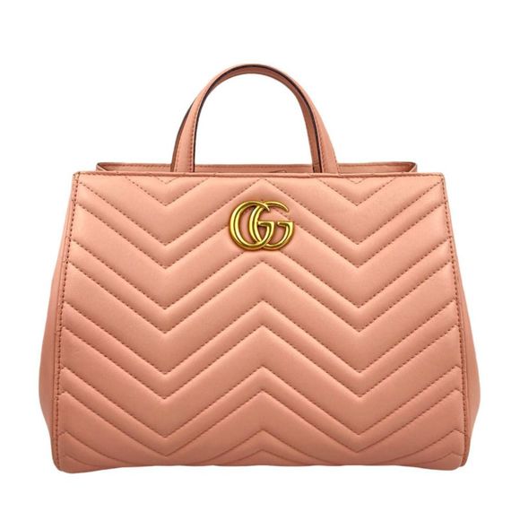 Gucci GG Marmont Shoulder Bag Calfskin Pink Gold Hardware Shoulder Bag